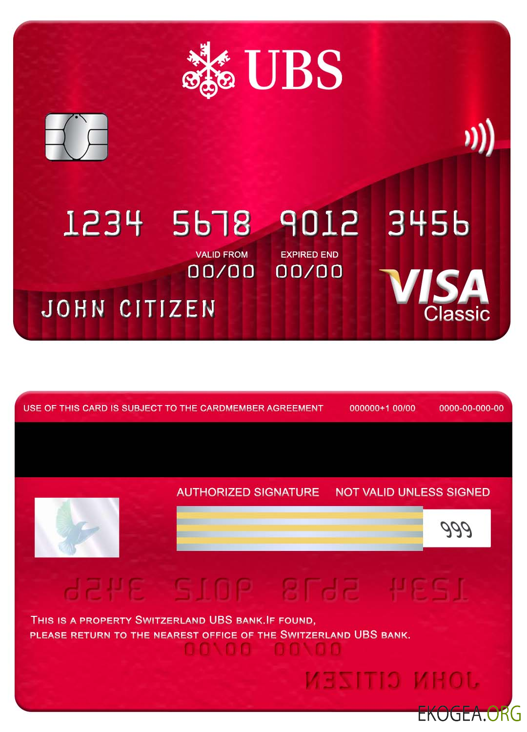 Carte Visa Classic de la banque UBS Suisse